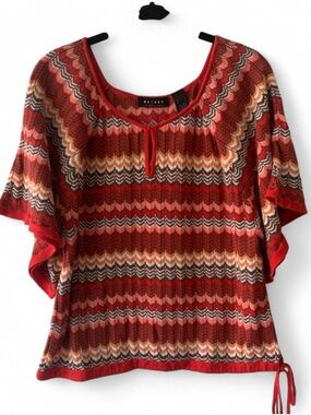 Axcess Chevron Striped Knit Top in Red, Coral, Brown, Cream